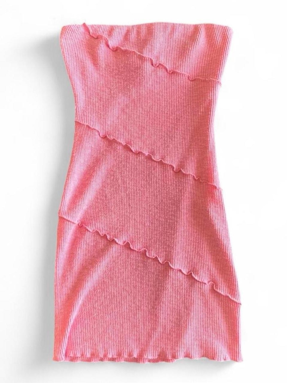 Princess Polly pink ribbed strapless ruffled mini dress - y2k coquette barbie